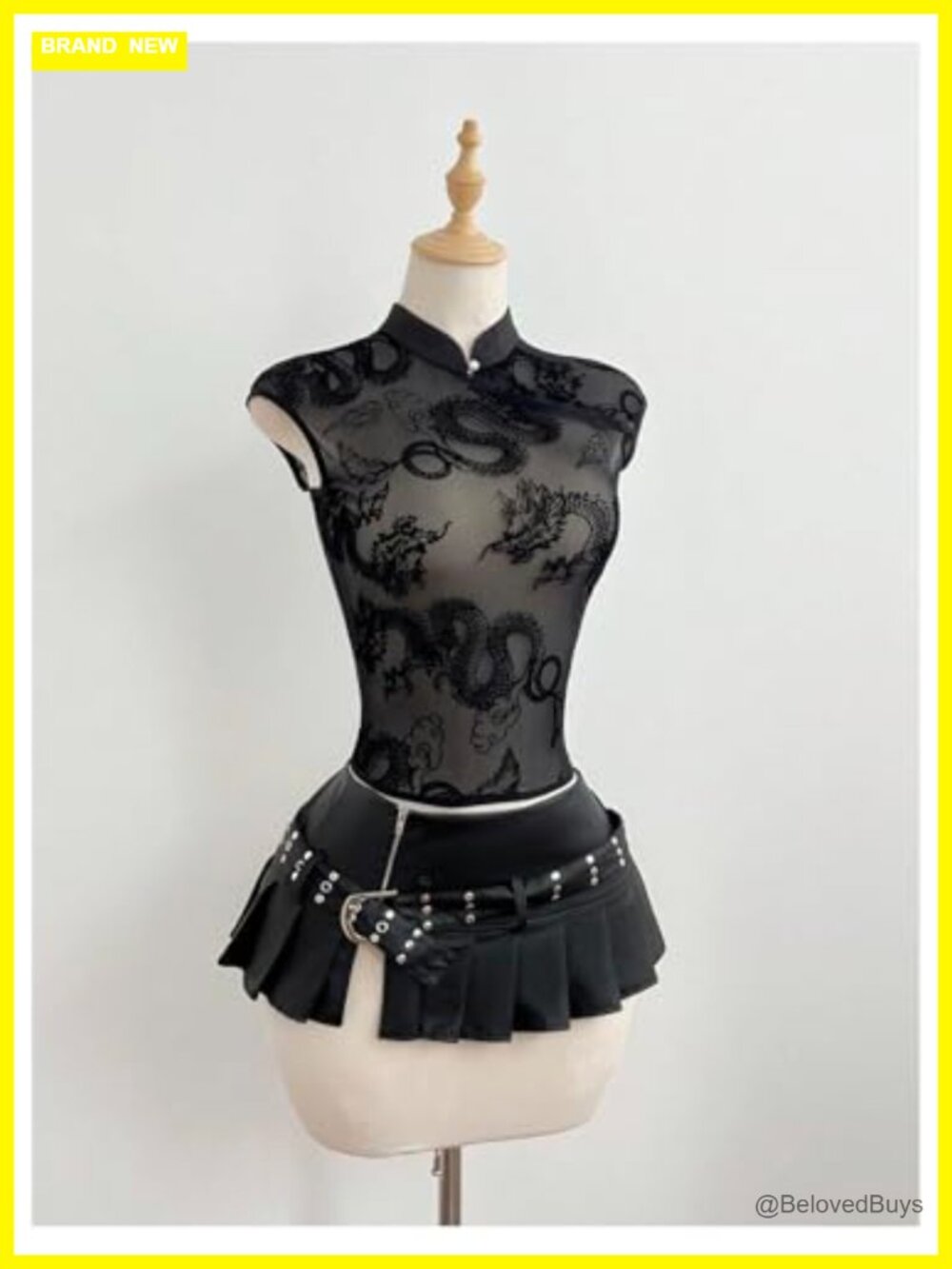 Sheer Mesh Dragon Print Cap Sleeve Y2K Going Out Top - Picture 4 of 4